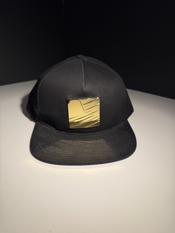 Popular Demand Snapback Black Gold Metal Plate Logo Streetwear Hat Adjustable