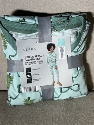 NWT Christmas Tree Evergreens 2 Pc Pajama Set Womens L 12-14 Henley Blue Winter