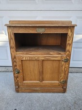 Vintage White Clad Oak Ice Box Style Cabinet Chest End Table 32" Tall Swivel Top