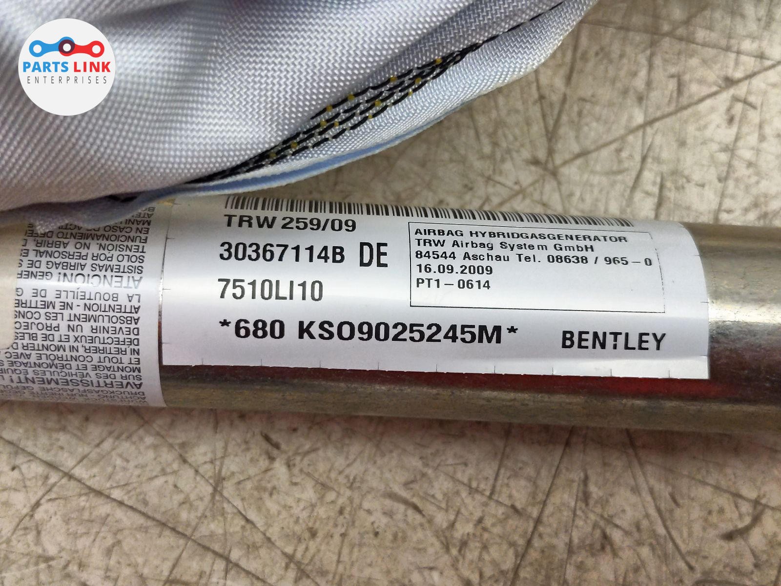 2006-12 BENTLEY CONTINENTAL FLYING SPUR LEFT AIRBAG SIDE CURTAIN SRS AIR BAG 3W2