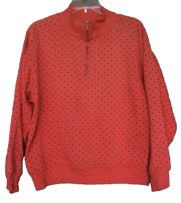 Trend Basics 1/4 Zip Sweatshirt Large Mock Turtleneck Orange Polka Dot Vintage