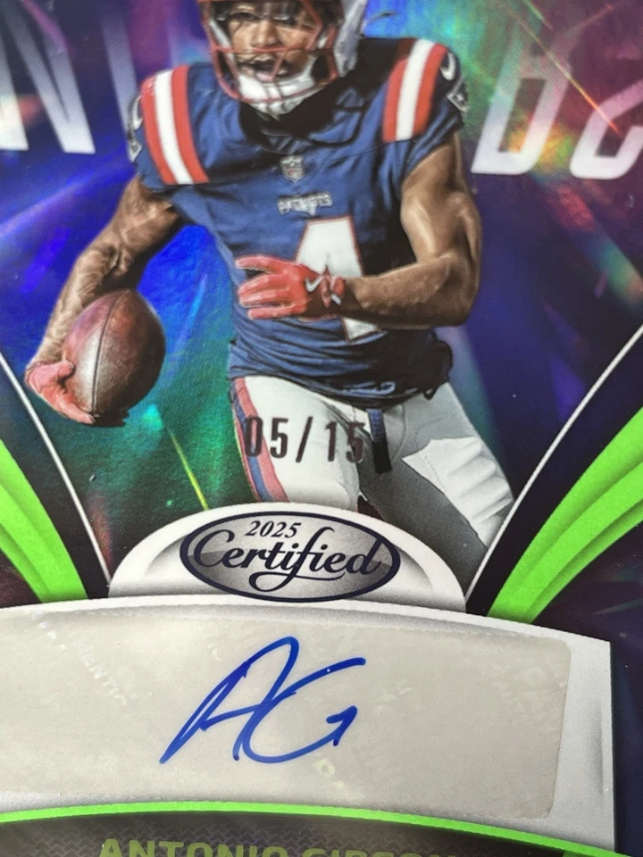 2025 Panini Certified Antonio Gibson Mirrors Lime Green Auto /15 SSP Patriots - Image 3 of 4