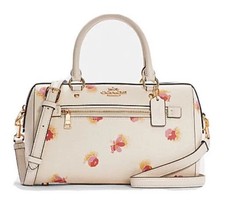 Coach Pink Floral Satchel Cross Body Zip Bag Gold Hardware Lined In Great Shape.