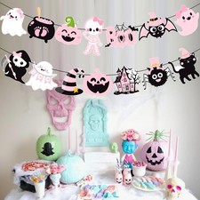 Halloween Party Banners 2pcs Halloween Party Decoration for Girls Pink Ghost Boo