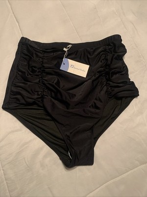 Bonneuitbebe Brand, Woman's black, high-waisted ruched bikini bottom  Large B9