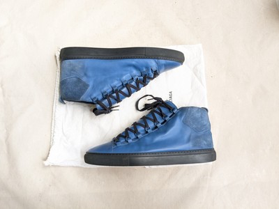 Balenciaga Arena Blue Men 12 45 Leather Suede High Top Sneakers