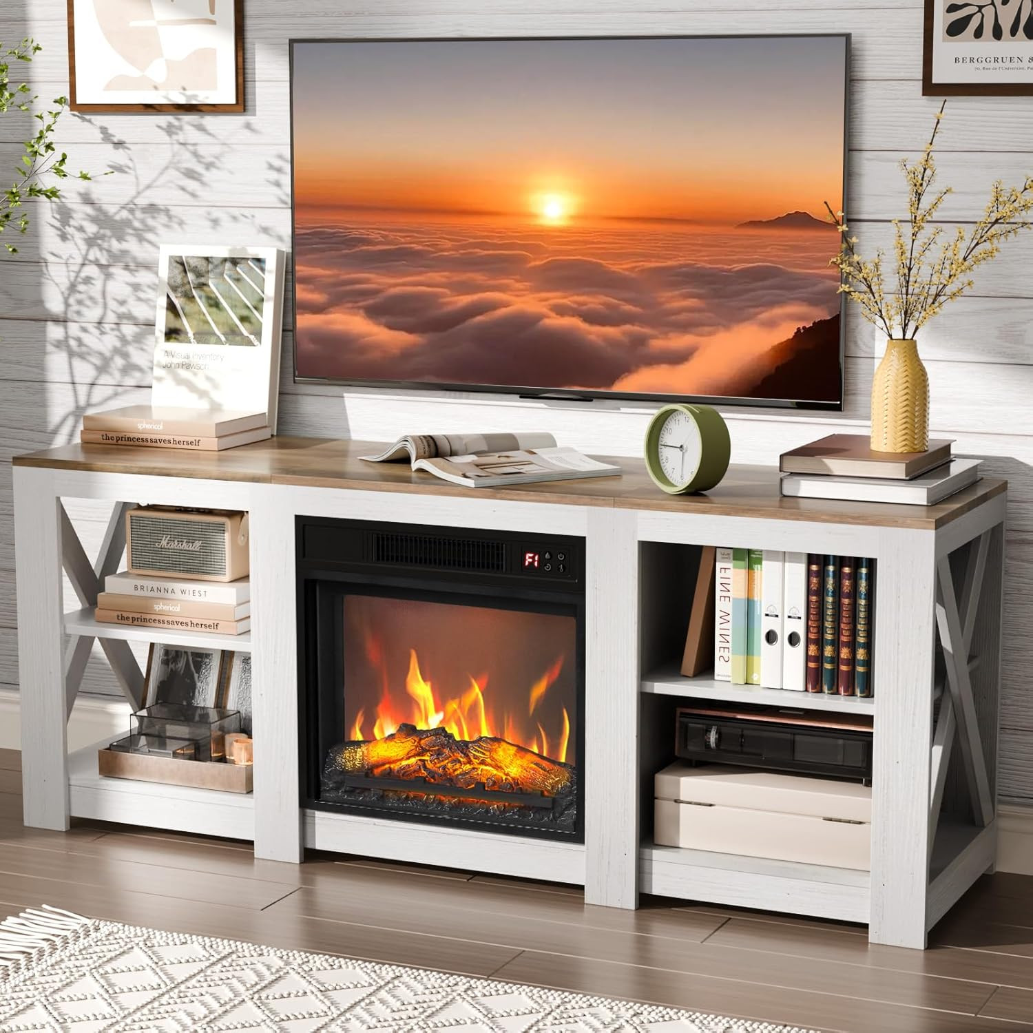 Up To 70 Inch Tvs, Farmhouse Entertainment Center With Elect