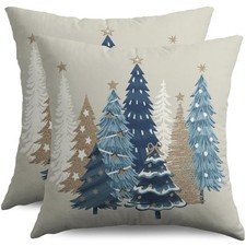 Winter Christmas Pillow Covers 18x18 Inch Set 18" x 18" Pack of 2 Brown Blue