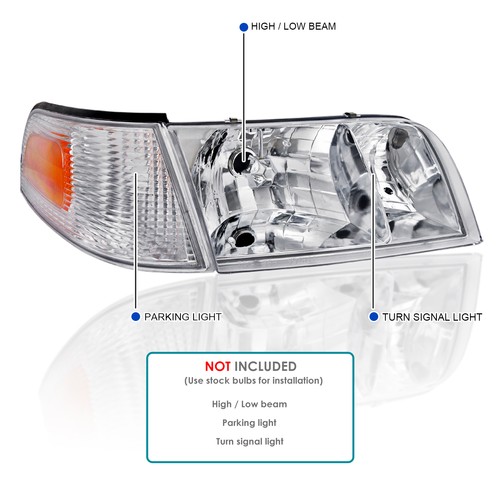 Fits 1998-2011 Ford Crown Victoria Clear Headlights+Corner Signal Lamp Pair - Picture 3 of 9