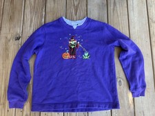 White Stag Vintage Womens S Sweatshirt Purple Halloween Witch Cat Embroidered