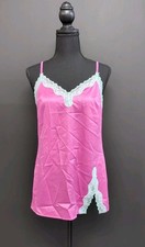 Victoria Secret Tease Satin Lace Trim Mini Slip Dress Size Medium Magenta Pink