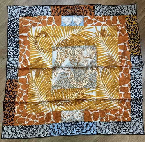 Neu Hermes Schal Jungle Love Seide 70 cm Carre Orange / Bleu / Animal Leopard - Bild 6 von 6