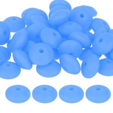 50Pcs 12mm Silicone Lentil Beads, Loose Abacus Bead for DIY Blue 