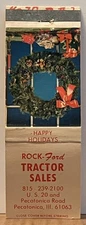 Rock-Ford Tractor Sales Pecatonica IL Illinois Christmas Vintage Matchbook Cover