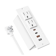 Recessed Power Strip 30W USB C,Furniture Flush Mount Desk Outlet,2 White