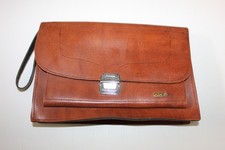 Vintage ACE Brown Leatherette Folio Clutch Bag Organizer Wristlet 1970s Retro