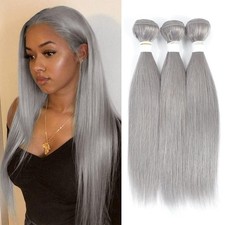 Xddnamei Brazilian Virgin Human Hair Bundles Sliver Grey Straight Wave 20 22 24