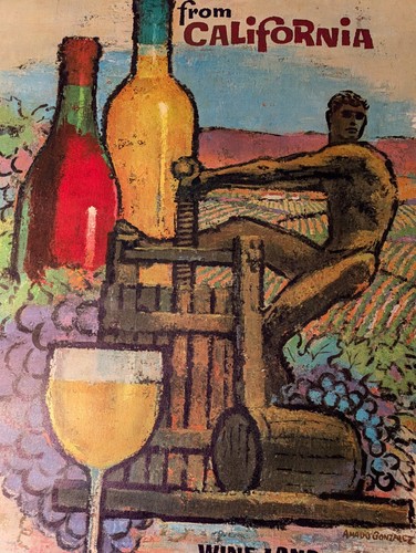Vintage Signed Amado Gonzalez Wines California Wine Land America Poster 1962 - Picture 3 of 6