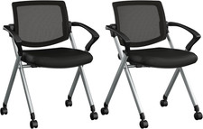 Folding Chairs with Arms - Set of 2, Commercial-Grade Guest Mesh Back Seating fo