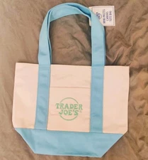Trader Joe’s Mini Canvas Tote Bag PASTEL BLUE Reusable Limited Edition NEW 2025