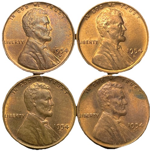 (2) Conjunto Lote Colección Centavos Lincoln Wheat 1954-D y (2) 1954-S #39311