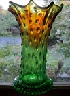 Pretty Green orange Northwood Carnival Glass Mid Size 7 inch Tree Trunk Vase
