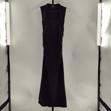 Quince Stretch Cotton Jersey Square Neck Ruched Midi Dress TRUE Black XS