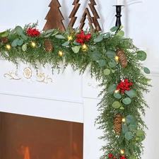 Christmas Decorations, 5.9FT Christmas Garland with Lights, Prelit Lighted Chris