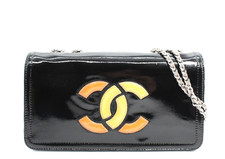 CHANEL Enamel Lipstick CC Logo Double Chain Shoulder Bag Black Silver