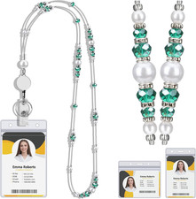 Beaded Teacher Lanyard with Badge Reel,Retractable Badge Lanyard for Women