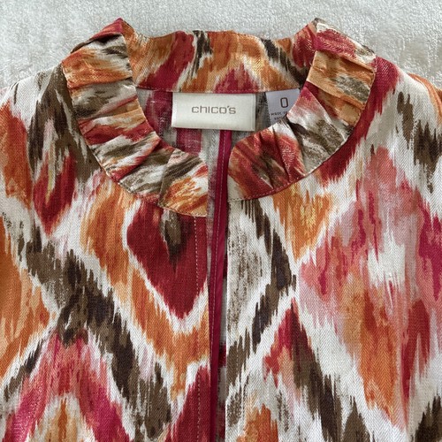 Chico's Jacket Women 0 XS Open Front Colorful Blazer Pockets 3/4 Sleeve Linen - Picture 7 of 13