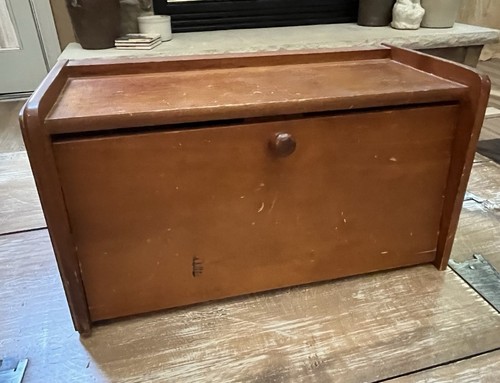 Vtg Rustic Country Farmhouse Wooden Kitchen Bread-Bin Box-Drop Front Lid MCM - Picture 2 of 20