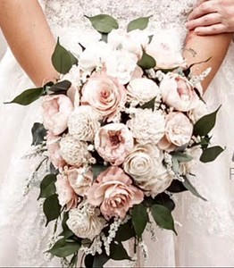Handmade Paper Flower Bridal Bouquet Blush Ivory Cascading Wedding Keepsake