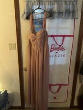 NWT Barbie x Azazie Pleated Lace Up Mermaid Stretch Satin Maxi Dress Black A16
