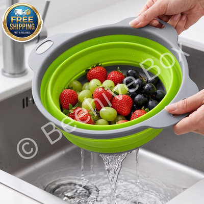 Collapsible Colander Set 3 Pack Silicone Kitchen Strainer Round Folding Bowl