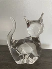 VTG  ~Archimede Seguso Italian Murano Clear Art Glass Cat ~Glows In Black Light