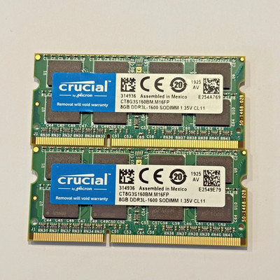 Crucial CT8G3S160BM 8GB DDR3L-1600 PC3L-12800 SODIMM RAM (Lot of 2)
