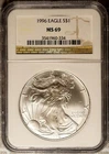 Key Date 1996 $1 Silver American Eagle MS 69 NGC # 3541960-334 + Bonus