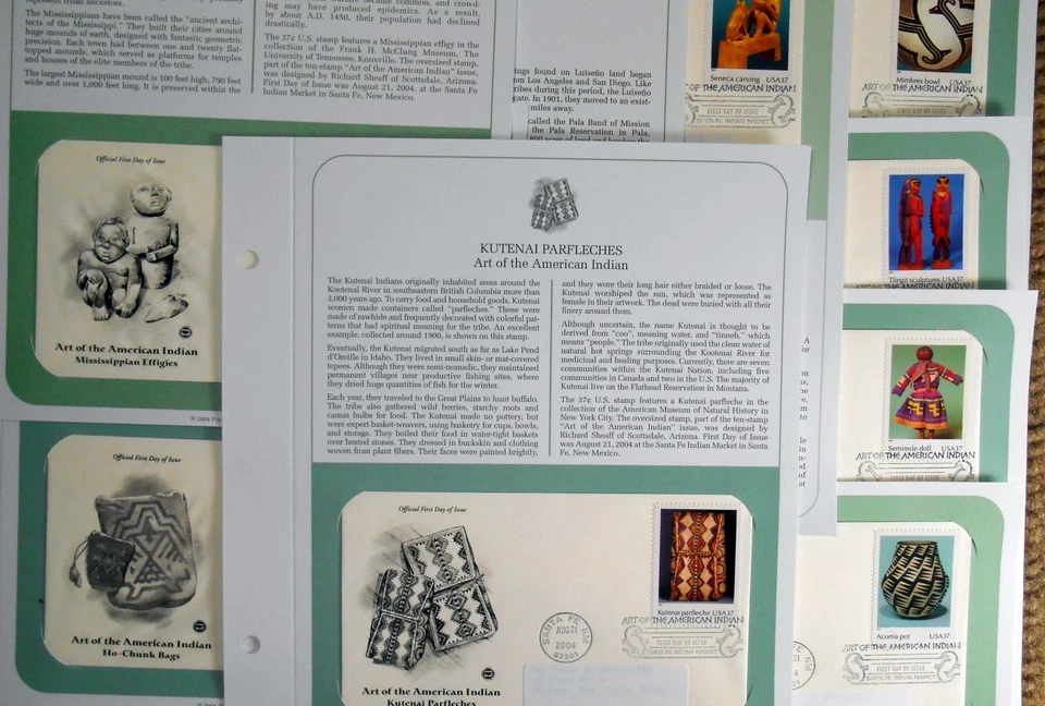 2004 Art of American Indian 10 designs Sc 3873a-j 10 FDCs with PCS cachet pages - Image 2 of 4