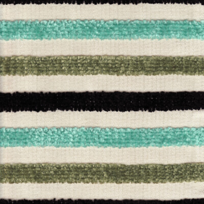   Sunbrella Sina Pearson Monaco Velvety Stripe Aqua, Black Upholstery Fabric