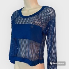 LA HEARTS Cobalt Blue Mesh Crop Top Long Sleeves Small Made In USA Pac Sun