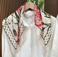 Pure 12 Momme Silk Wrap Scarf Bandanna flower Print Square Shawl 27''new