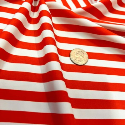 Printed Red & White Stripes Spandex Stretch Fabric 60'' wide Swimsuit By the Yard