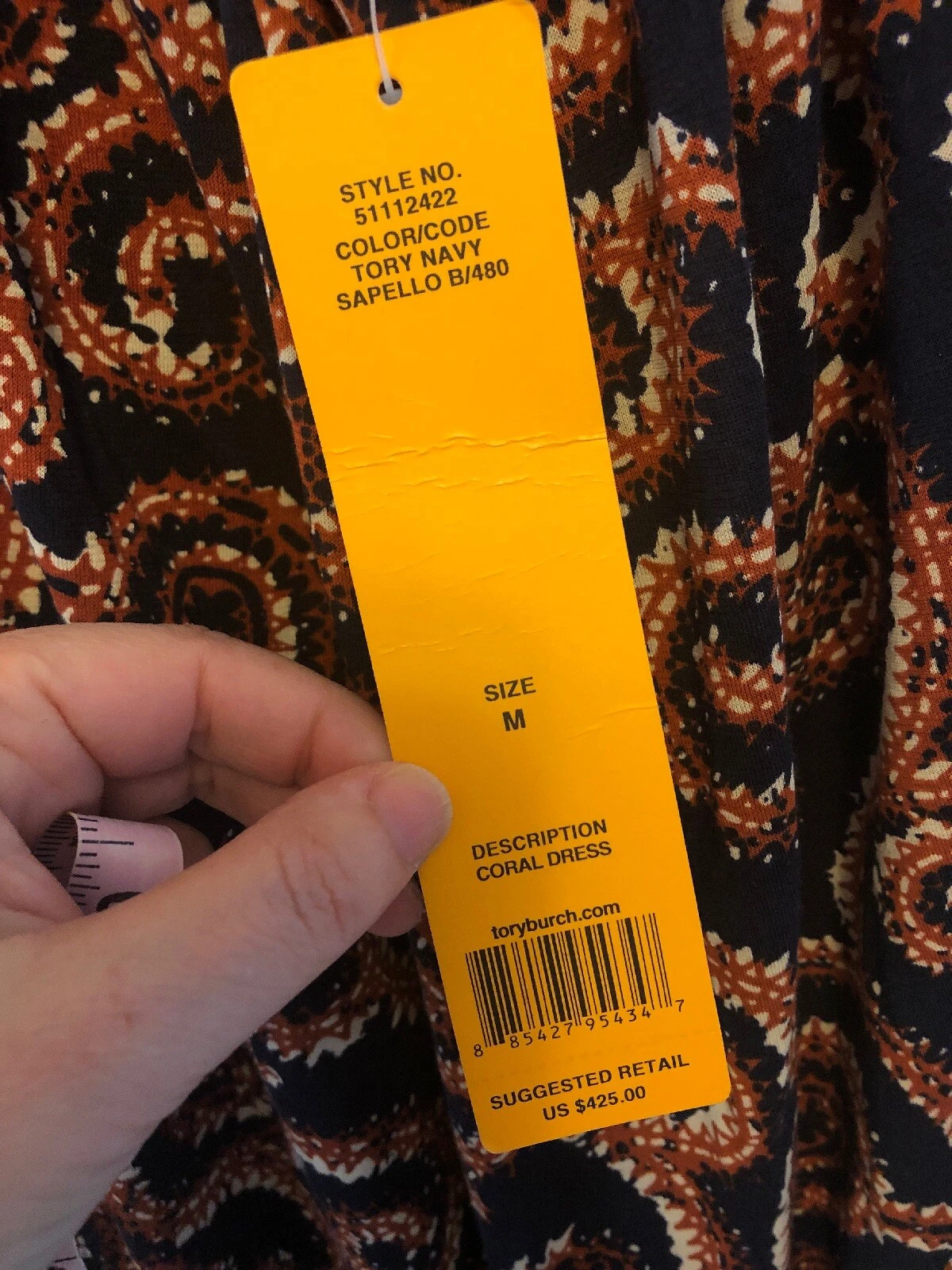 118. Maxi abito Tory Burch blu navy sapello corallo nuovo con etichette M $425