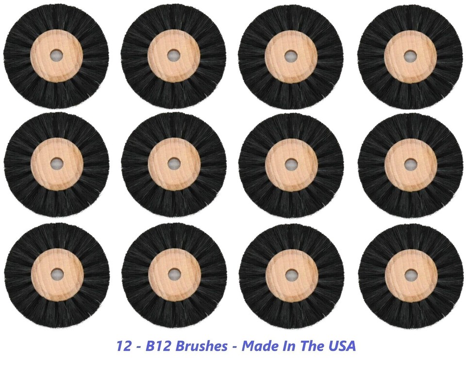 12-Pack Dental Lab Lathe Round Bristle Polishing Brushes - Wood Center, Size B12