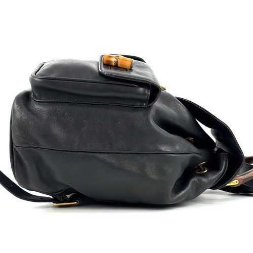 *Read!!* GUCCI Bamboo Backpack Leather Black Gold Authentic - Picture 5 of 24