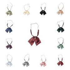Women Elegant Dual Layer Twill Bowtie Elastic Band Pre-tied Solid Color Neck Tie