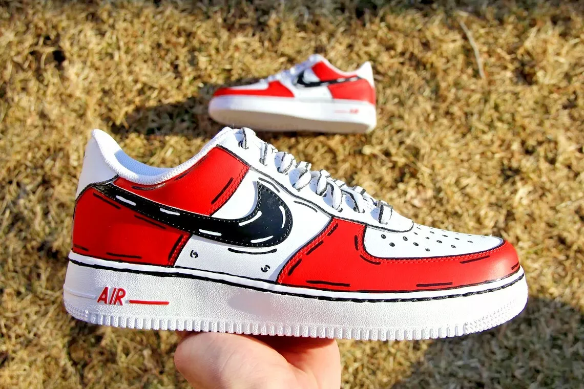 Nike Air Force 1 Custom Low Cartoon Chicago Red Shoes White Black