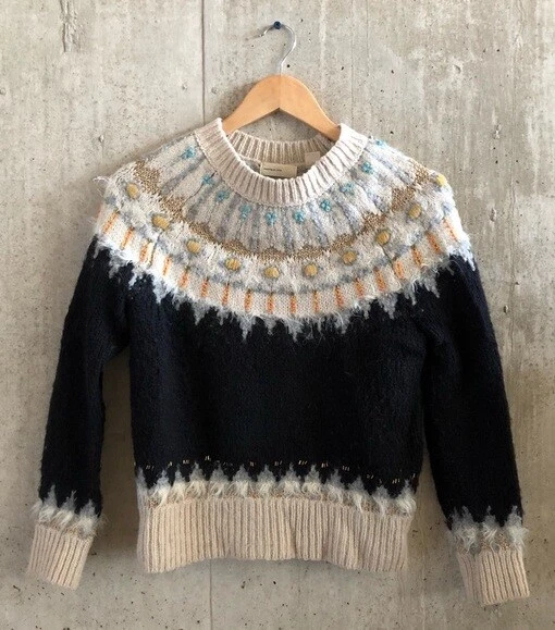 $170 SLEEPING ON SNOW Anthropologie Fairisle Sweater Metallic Gold Beaded  XS S | eBay
