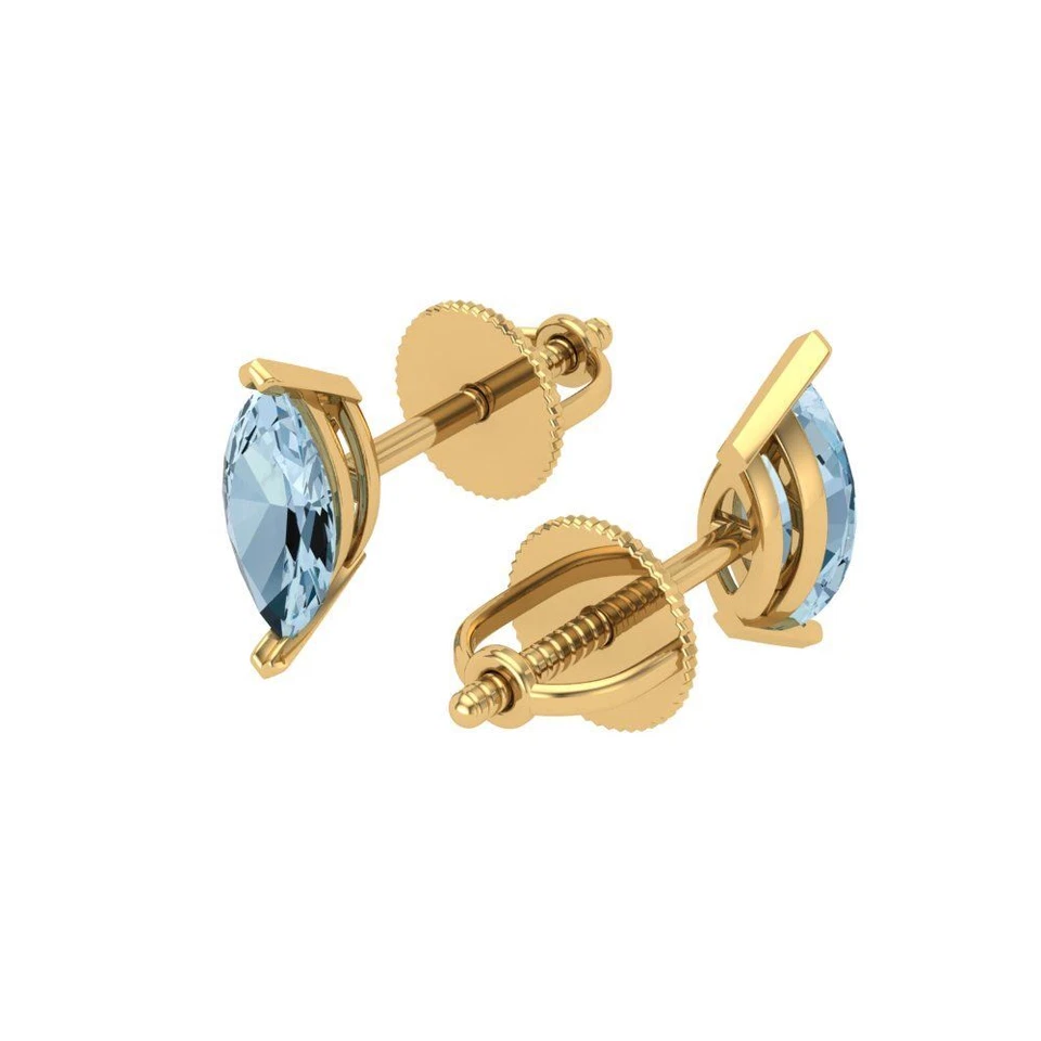 1 ct Marquise Cut Solitaire Stud Earrings Solid Yellow Gold Earrings Screw back - Image 2 of 4